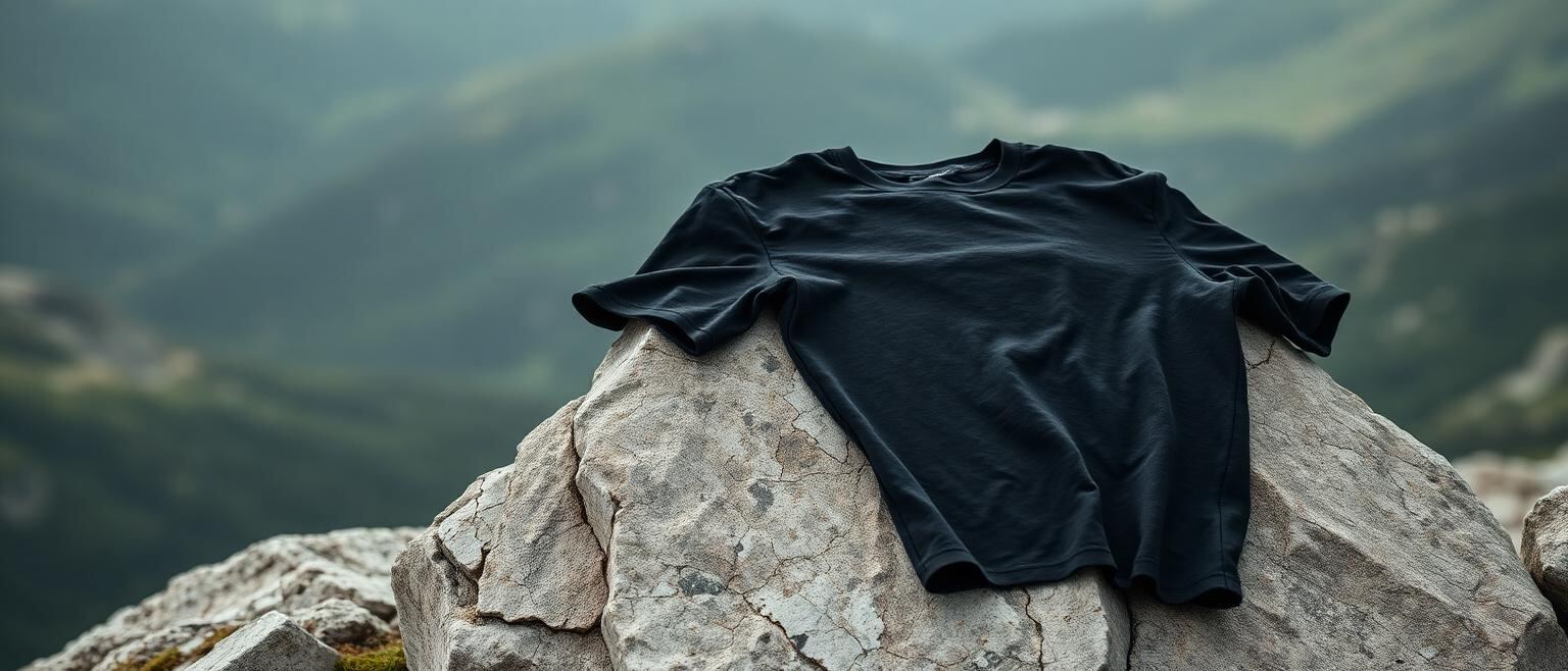 Getragenes Finisher-Shirt auf einem Kalkfelsen am Berg