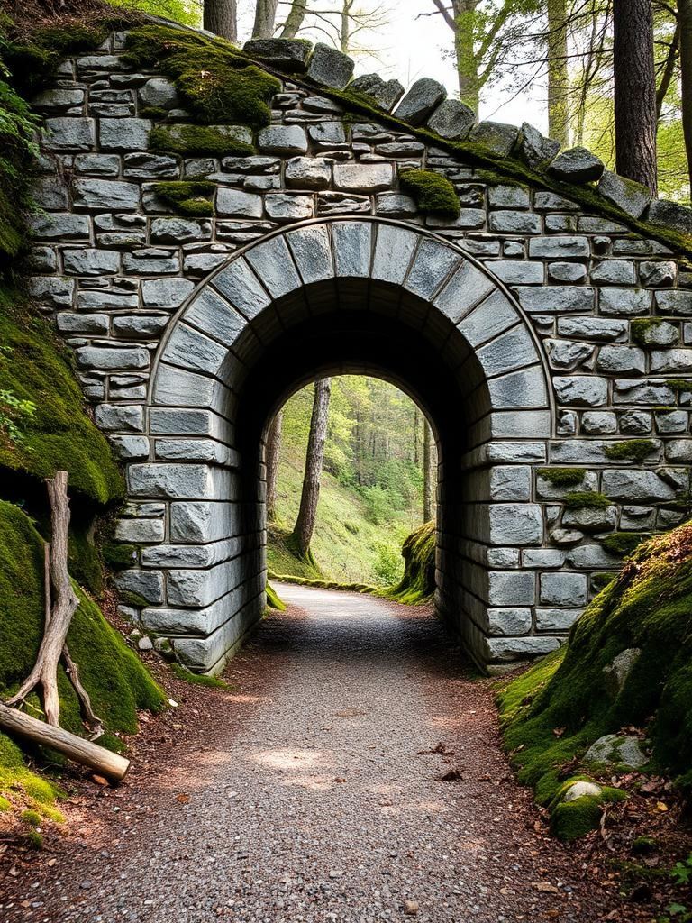 Historisches Tunnelportal aus Bruchstein am Bahnwanderweg