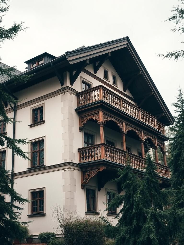 Sommerfrische-Villa mit geschnitzten Holzbalkonen